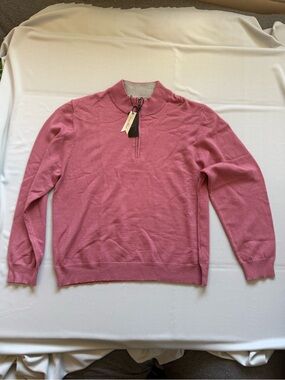 Magaschoni Mens Mauve Pink Grey Quarter Zip Pullover Sweater NWT XXL